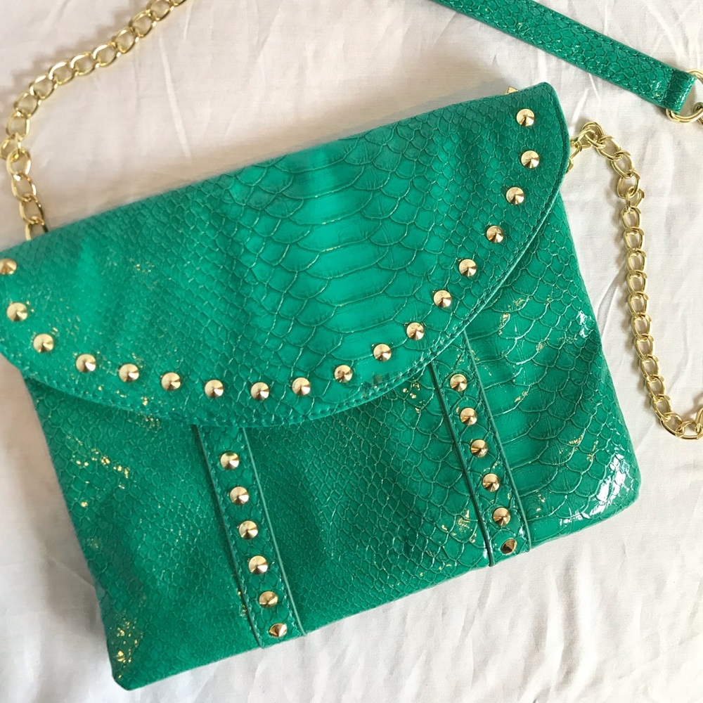 Steven by Steve Madden Green Gold Alligator Purse